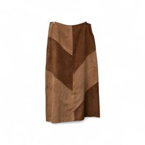 Elegant Brown Patchwork Midi Skirt